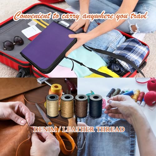 Sewing Kit with Case Portable Sewing Supplies for Home Traveler, Adults, Beginner, Emergency, Contains 60 Sewing Thread, Scissors, Needles, Measure etc（Dark Violet，XL)