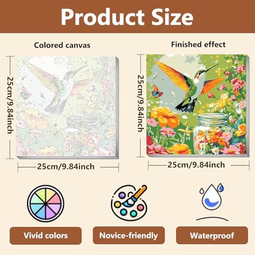 Reivworl Framed Hummingbird Paint by Numbers Kit for Adults Beginner 10×10 inch
