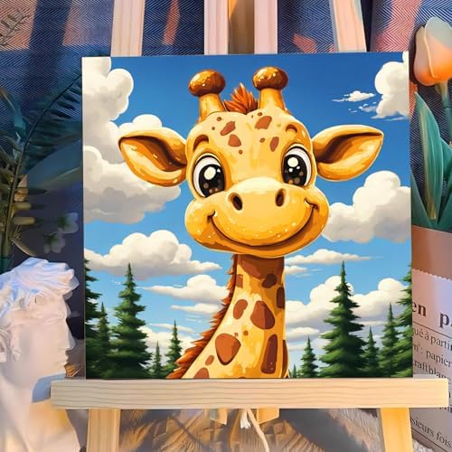 Reivworl Giraffe Paint by Numbers Kit for Kids with Frame 8×8 inch