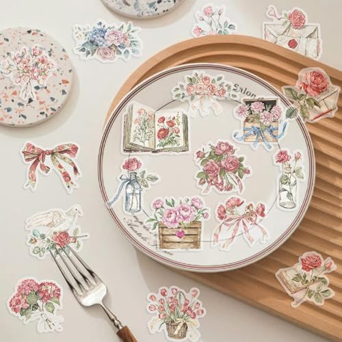 Aesthetic Flowers Stickers Transparent Flora Scrapbook Stickers Pink