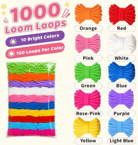 1000 Pcs Potholder Loops, Weaving Loom Refill Loops for 7" Loom