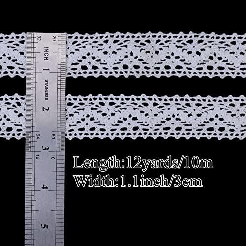 White Lace Ribbon 12 Yards Cotton Sewing Lace Trim Crochet for Crafts, Gift Package Wrapping, Bridal Wedding Decoration, Scrapbooking Supplies