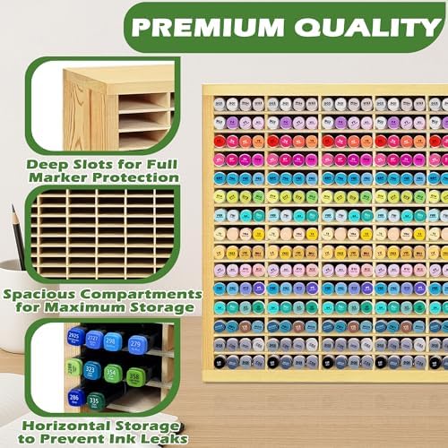 PROLEE Marker Storage Organizer for 360 Markers,Wooden Alcohol Marker Holder with 90 Slots,Markers Pens Pencils Art Supply Storage Rack for Desk Home Classroom Office Decor