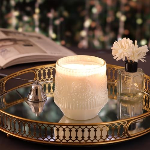 LAMORGIFT 6 Pack Milky White Candle Jars for Making Candles- Large 13.5oz Glass Jars with Wooden Lids and Labels, Empty Candle Jars, Candle Containers Vessels for Candle Making Supplies