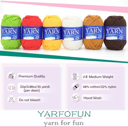 6 Pack Beginners Crochet Yarn Brown Green Red White Cotton Crochet Yarn for Crocheting Knitting Beginners with Easy-to-See Stitches Mini Crochet Yarn for Beginners-Plants Series