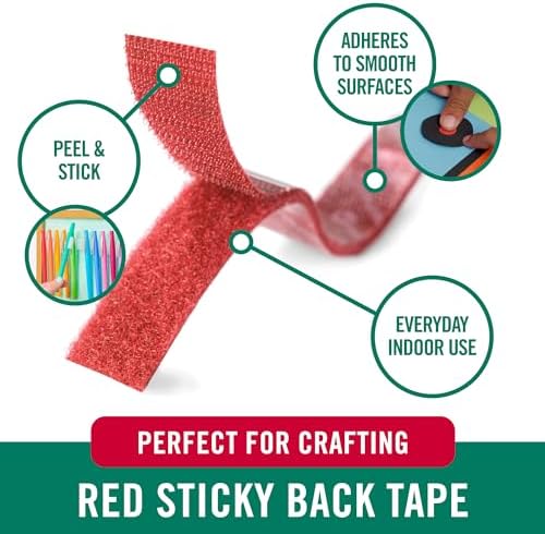 VELCRO Brand Colors | Red Sticky Back Tape | 10ft Roll with Adhesive, Cut Strips to Length | Mount Classroom Décor, Create Seasonal Craft Projects | Organize Home or Office