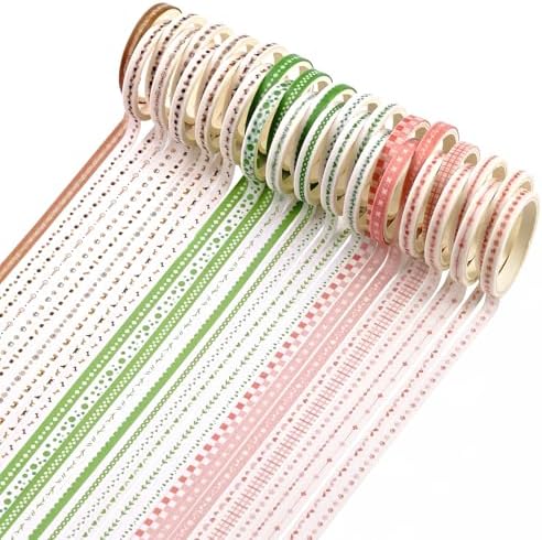 EORTA 30 Rolls Pastel Floral Washi Tape Set, Thin 5mm Skinny Masking Tape, Decorative Planner Tape for Scrapbooking, Journaling, Gift Wrapping & DIY Crafts (Soft Aesthetic Tones, 5mm)