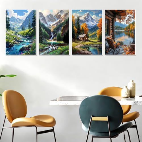 4 Pack Frame Paint by Numbers Kit for Adults, Landscape Paint by Numbers