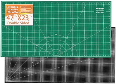 WorkLion Large self healing cutting mat: 47''x23'' Double-Sided Craft Cutting Board for Table, Slip-Resistant 5-Ply Large Cutting Mat for Sewing,Fabric & Crafts (Green/Black)