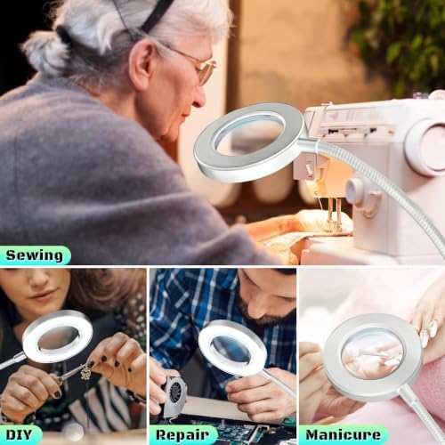 10X Magnifying Glass with Light and Stand,Hands Free Clip on Magnifier Lamp