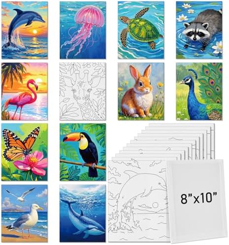 Tinlade 12 Pcs Pre Drawn Canvas for Painting Stretched,Animal Style