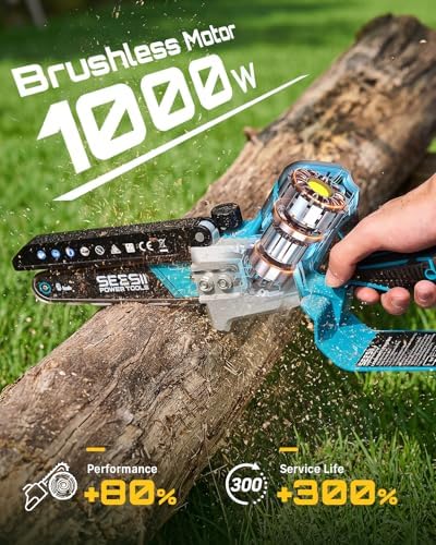 SEESII Mini Chainsaw 6 Inch Brushless, Automatic Oiler | 2 x2.0Ah Batteries, Cordless Chainsaw Compatible with Makita 18V Battery, Electric Saw for Tree Limb Branch Cutter Yard Work
