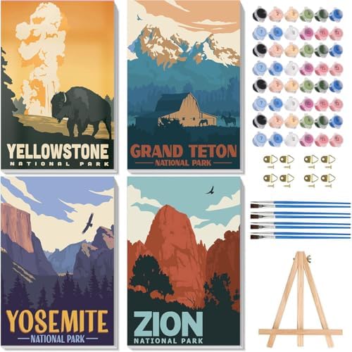 4 Pack National Park Paint by Numbers for Adults with Framed Canvas 8x12in