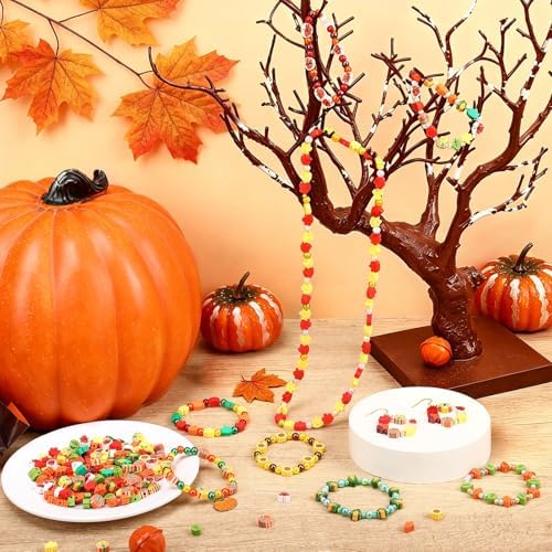 300Pcs Fall Autumn Polymer Clay Beads for Jewelry Making