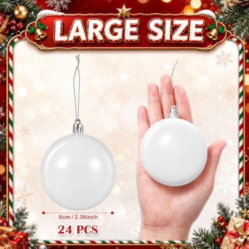 Zubebe 24 Pcs 2.36 Inch Christmas Blank White Ball Ornaments