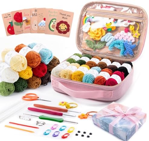 MYBAGZING Crochet Kit for Beginners, Complete Starter Set with Yarn, Ergonomic Crochet Hooks, Needles, Crochet Accessories and Suppliers for Crochet Beginner Projects, Knitting Kit for Adult