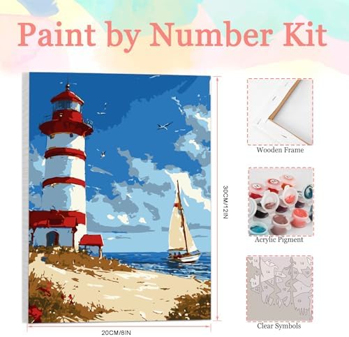 Auremi Lighthouse Paint by Number Kits for Adults,Landscape Paint by Number on Canvas with Frame DIY Painting with Number Acrylic Oil Paint Kits for Home Decor 8x12 Inch