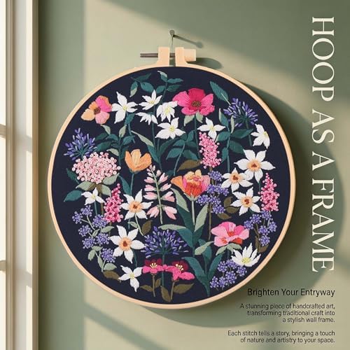 Harimau Adult Beginner Embroidery Starter Kit, Complete Set with 4 Patterns, 2 Hoops, Needles, Scissors, Instruction Guide & Stitching Video Tutorials