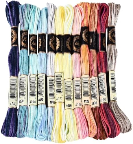12 Skeins 105 Yards 6 Strands Embroidery Floss Colorful Gradient Thread Cross Stitch Variegated Friendship Bracelet String Cord Bulk Yarn Set for Bracelets Hand Sewing Making DIY Crafts