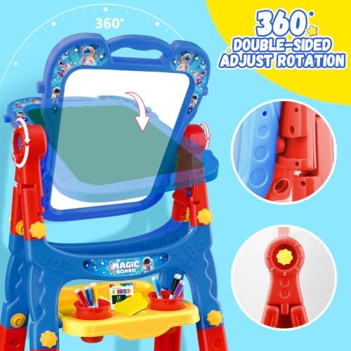 2-in-1 LED Drawing Board, Art Easel for Kids – Adjustable Double-Sided Rotatable Art Easel with Painting Accessories, Preschool Learning Toy for Boys Aged 3-5, Perfect Christmas, Birthday Gift (Blue)