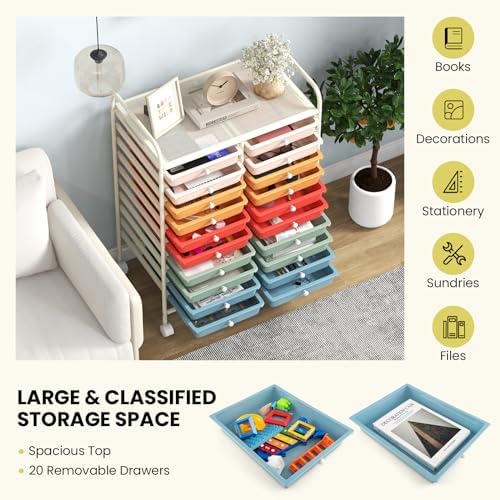 COSTWAY 20-Drawer Rolling Storage Cart, Utility Storage Organizer Cart