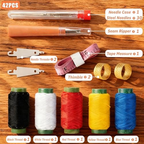 42 Pcs Sewing Tool Set, Big Eye Steel Sewing Needle Kit, Includes Needles, Threader, Ripper, Tape Measure & More, Complete Hand Sewing Set for Beginners, Craft Enthusiasts & Daily Use