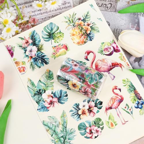 Sitsink PET Tape for Journal Scrapbooking - Summer Green PET Tape Stickers for Crafts Junk Journal Supplies Notebook Scrapbook DIY Decor