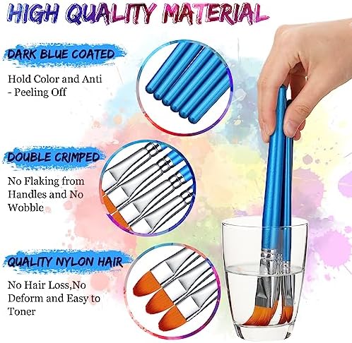 Sherr 48 Pcs Paint Brush Set Bulk Acrylic Brush Wood Paint for Detail Art Crafts Kids Artist Adult Watercolor Oil Face Body(1.1, 1, 0.8, 0.7 Inch,Filbert Style)