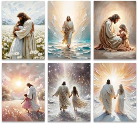 6 Pack Jesus Paint by Numbers Kit for Adults Framed Canvas, Frameworkless