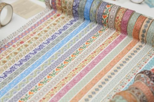 Autumn Botanical Washi Tape Set - 20 Rolls Fall Leaves Adhesive Tapes Arabesques Arts Decorative Masking Tape Sets for Craft, Kids, Scrapbook, DIY, Gift Wrapping (Warm Floral)