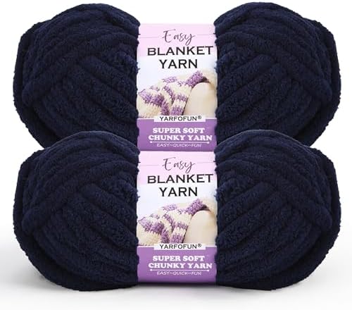 2 Pack Chunky Chenille Yarn for Crocheting Hand Knitting,Soft Thick Bulky Chunky Fluffy Plush Velvet Crochet Blanket Yarn for Crocheting Baby Blankets/DIY Crafts/Home Decor 2 * 100g(Navy Blue)