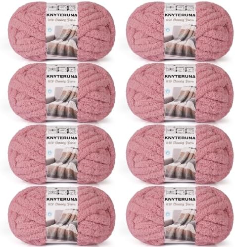 Chunky Yarn for Hand Knitting, #10 Chunky Blanket Chenille Yarn, Large Bulky Thick Jumbo Yarn, Super Chunky Knit Yarn for Crocheting, 8 Skein (8 oz 22 yds Each Skein), Dusty Pink
