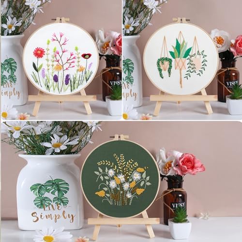 Offizon 3 Sets Embroidery Kit for Beginners Adult DIY Cross Stitches