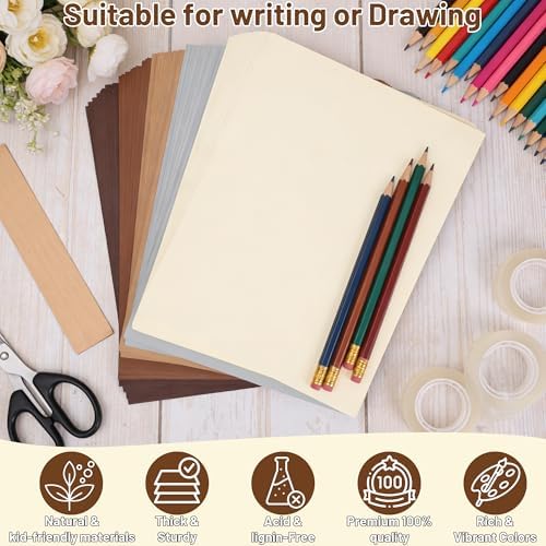 Oleitodh 100 Sheets 8.5x11 in Brown Cardstock, 5 Tones, 180GSM/65lb
