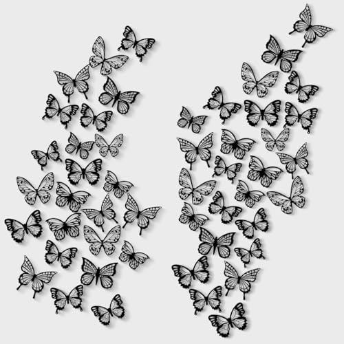 Butterfly Wall Decals - Black-72pcs 3D Butterflies Removable Mural Wall Stickers for Home Room Bedroom Decorations