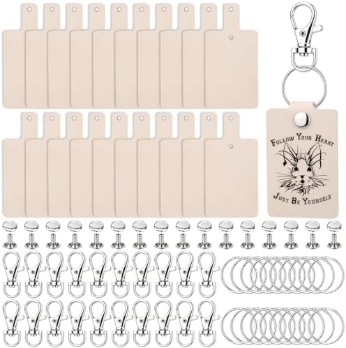 20Pcs Leather Keychain Making Kit, Keychains Blanks with Key Ring, Rivets