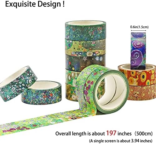 Berkin Arts 12 Rolls Art Floral Designs Washi Tape Set - 15 mm Wide Decorative Adhesive Masking Tape Cloisonnism Colorful Flowers Gustav Klimt Series