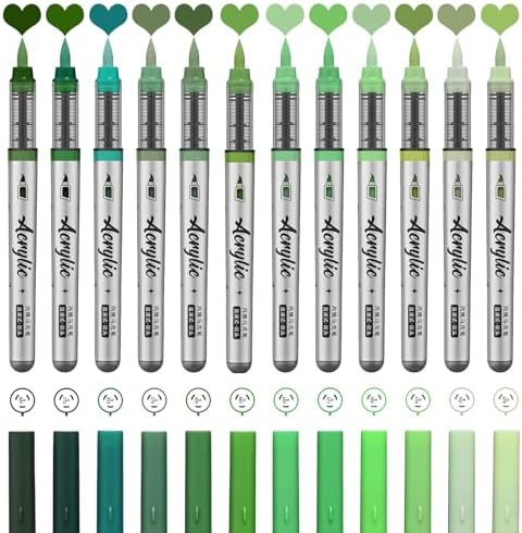 Green Acrylic Paint Pens,12 Color Paint Pen Markers,Brush Tip Paint Pens for Rock Painting Wood Glass Ceramic Canvas Stone DIY Crafts Making Art Supplies