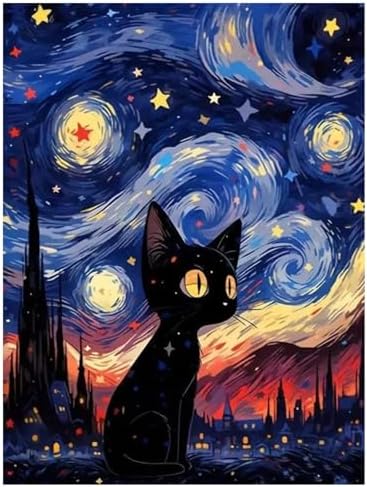 Reivworl Cat Diamond Art Kits for Adults, Cat Diamond Painting Kits, Gem Art Kit for Gifts and Home Interior Decor 12x16 Inch