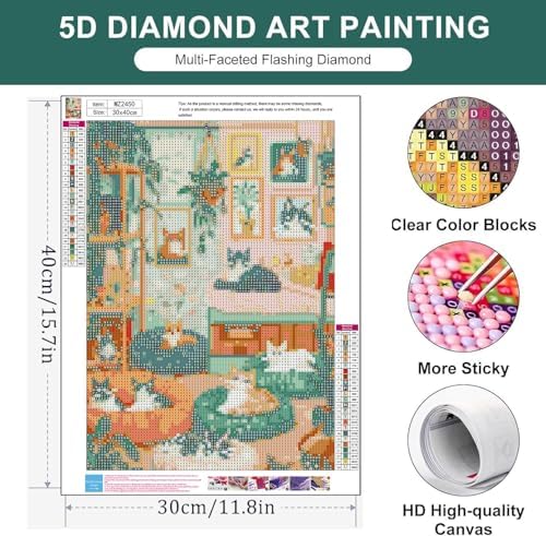 Zythron Diamond Art Kits for Adults,Cat Diamond Painting Kits for Beginner