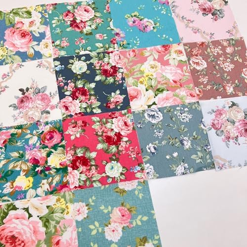 Cotton Fabric DIY Making Supplies Quilting Patchwork Fabric Fat Quarter Bundles DIY for Quilting Cotton Patchwork Cushions (14pcs Flowers, 9.8" x 9.8")