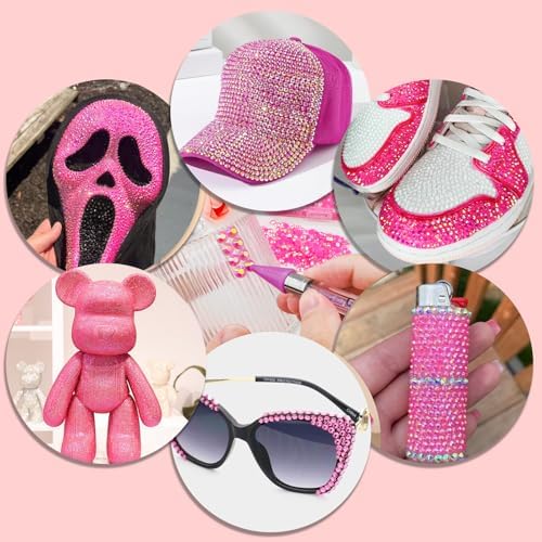 Canvalite 25000PCS Resin Jelly Rhinestones for Crafting,Hot Pink AB Flatback Gems, Bedazzling Crystal with 5x2.5g B7000 Jewelry Glue and Tweezers Dotting Pen for DIY Crafts Clothing Shoes Nail Art