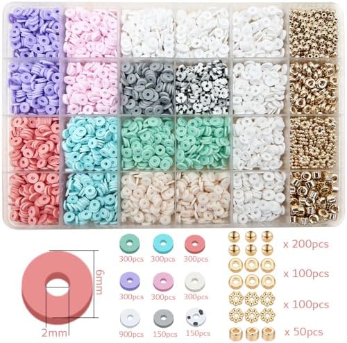 MIIIM Pastel Clay Beads Kit for Bracelets Making, Heishi Beads, Clay Charms and Gold Spacer for Jewelry Making, Friendship Bracelet Kit for Crafts, Concert, Raves, Gifts
