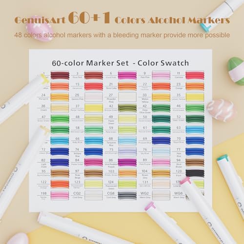 61 Alcohol Markers,With Bleeding-Proof Drawing Mat,Dual Tips Art Markers for Coloring,Sketching,Card Making and DIY Patinting- Perfect for Painting Enthusiast -Refillable