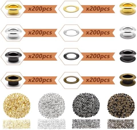 SEMINI 800 Sets 4 Colors 3.5mm Grommet Eyelet Kit with Install Tool Kit