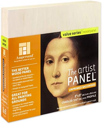 Ampersand Artist Panel Unprimed Basswood, 1.5 Inch Depth, 8X8 Inch (UPWP150808)