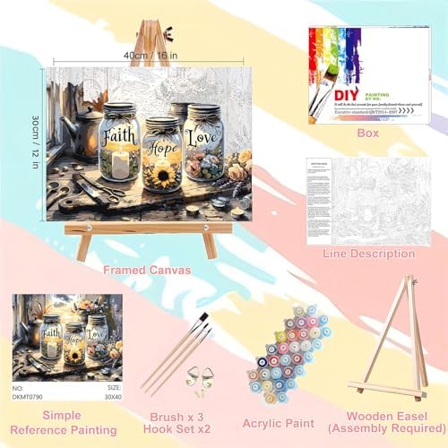 xackcme Faith, Hope, Love Paint by Numbers for Adults with Framed Canvas