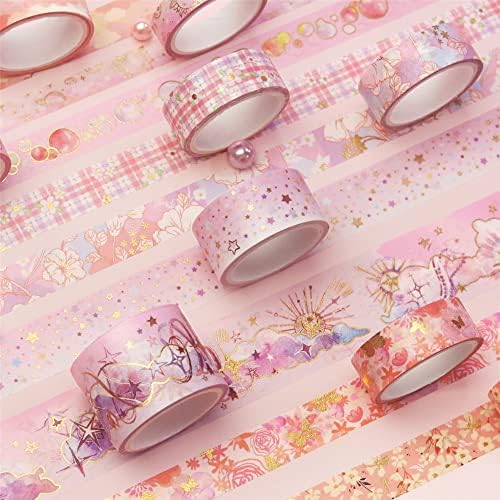 YUBBAEX Mystic Gold Washi Tape Set Wide Silver Foil Masking Tape Decorative for Arts, DIY Crafts, Journal Supplies, Planners, Scrapbook, Card/Gift Wrapping (Sweet Memory)