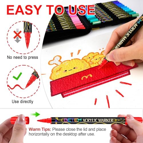 Betem 48 Colors Paint Markers for Glass, Dual Tip Acrylic Paint Pens