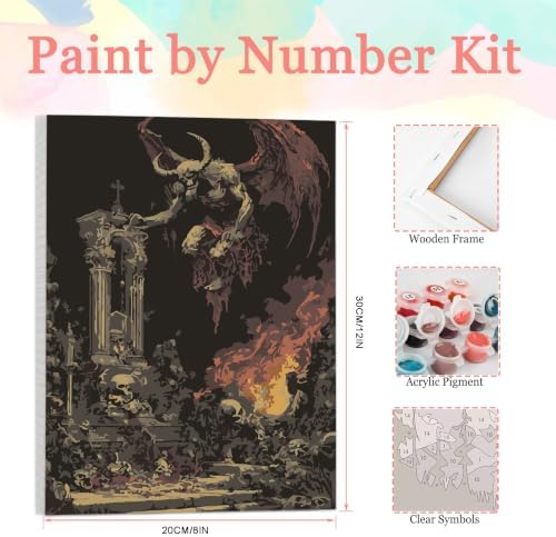Auremi Horror Paint by Number Kits with Framed, DIY Gothic Paint by Number Canvas for Adults, Easy Acrylic in Canvas with Brushes for Decor 20x30cm